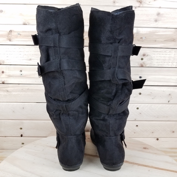 Black Faux Suede Strappy Biker Boot Women's 6 US Pull-on Buckles NEW Bongo ELLIE - Picture 4 of 10